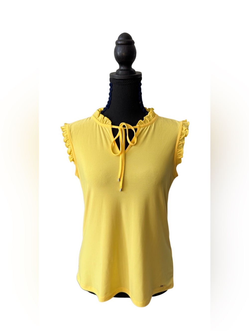 Tommy Hilfiger Women’s Bright Yellow Ruffled Tie-Neck Shell Top